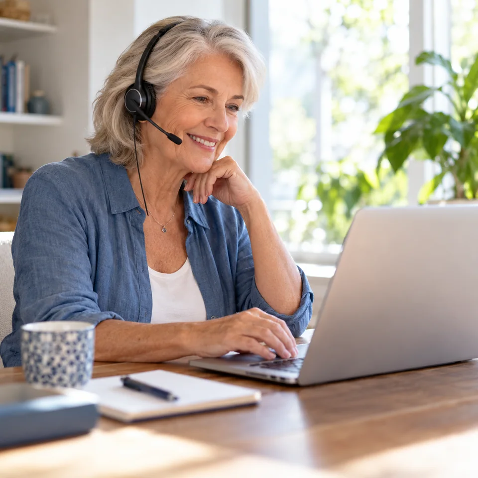 Customer using a headset while receiving remote computer support